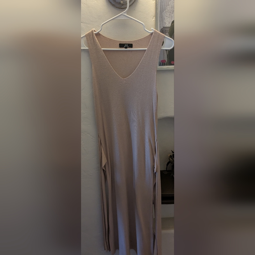 Beige V Neck Sleeveless Tie Waist Dress